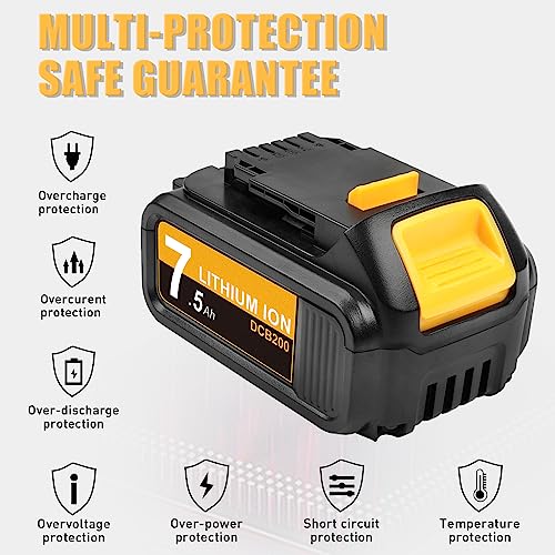 Upgraded 7500mAh DCB205 Li-Ion Battery Replacement for Dewalt 20V ...