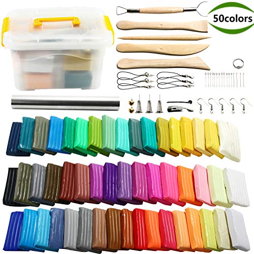 Polymer Clay, POZEAN Modeling Clay Kit 50 Colors DIY Oven Bake Cla...