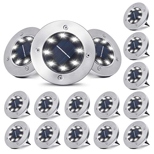 Solar Ground Lights 16 Packs - 8 LED Solar Garden Lights Outdoor W...
