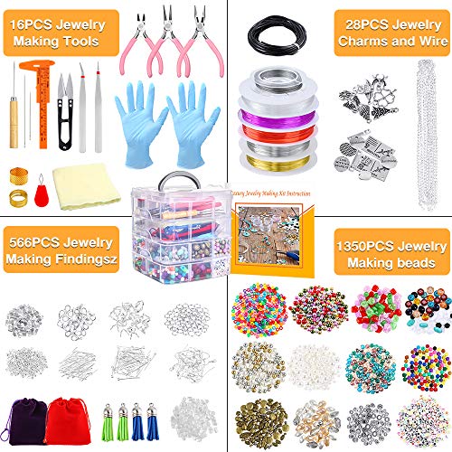 PP OPOUNT 1960 Pieces Jewelry Making Kit with Instructions, Beads,...