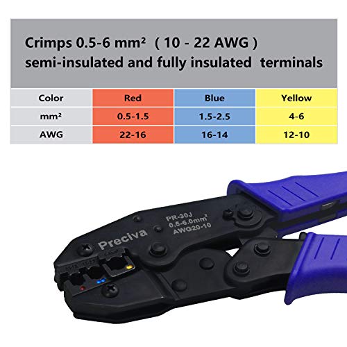 Wire Terminals Crimping Tool, Preciva Insulated Ratcheting Termina...