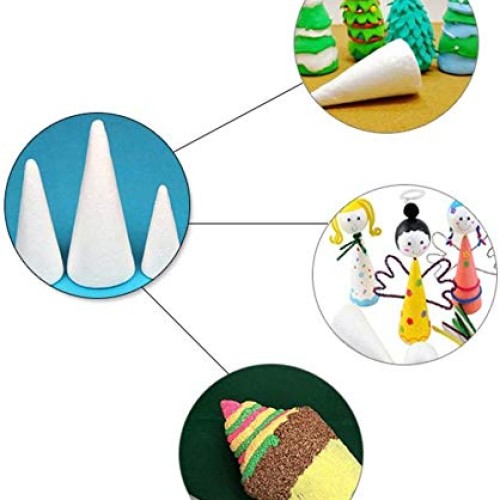 PRETYZOOM 12pcs Foam Cones for DIY Crafts 24cm White Polystyrene F...