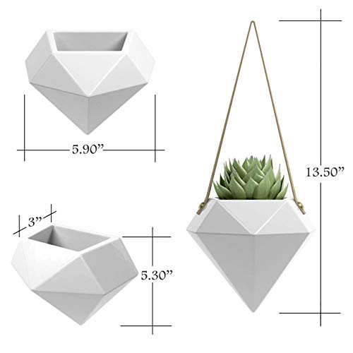 Geometric Ceramic Hanging Planters | Set of 2 | Modern Indoor & Ou...
