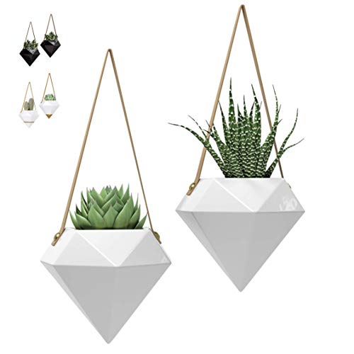 Geometric Ceramic Hanging Planters | Set of 2 | Modern Indoor & Ou...