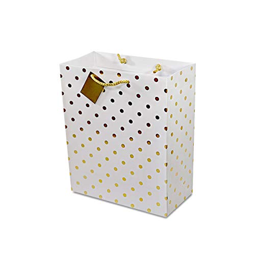 6x7.5x3 12 Pcs. Metallic Gold Paper Gift Bags with Handles, Chevr...