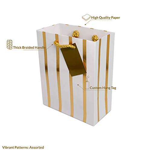 6x7.5x3 12 Pcs. Metallic Gold Paper Gift Bags with Handles, Chevr...