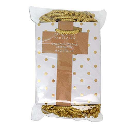 6x7.5x3 12 Pcs. Metallic Gold Paper Gift Bags with Handles, Chevr...