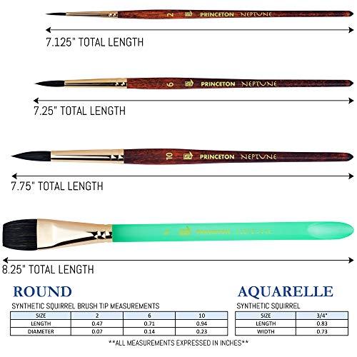 Princeton Neptune Professional Watercolor Brushes 4750 Series - 4p...