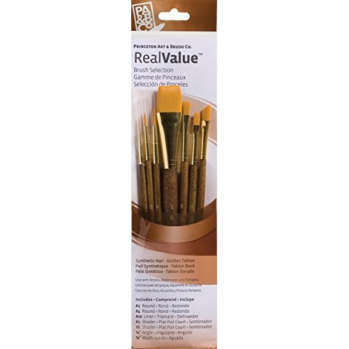 Princeton Art & Brush P9143 Real Value Brush Set, Synthetic Gold T...