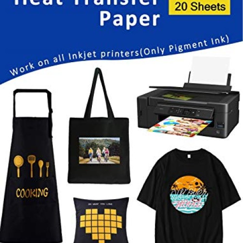Iron-On Heat Transfer Paper for Dark Fabric 20 Pack 8.3x11.7 T-Sh...