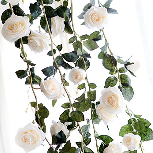 PROKTH Fake Creamy Rose Vine Garland, Artificial Flower, Decorativ...