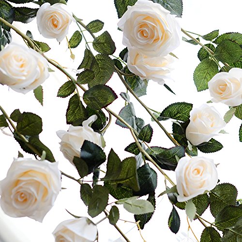 PROKTH Fake Creamy Rose Vine Garland, Artificial Flower, Decorativ...