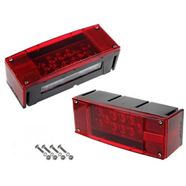 Left+Right LED Waterproof Red Trailer Boat Rectangle Stop Turn Submersible light 