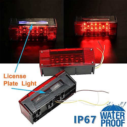 Left+Right LED Boat Trailer Light Waterproof Red Trailer Boat Rect...