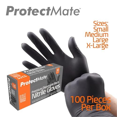 Protectmate Black Nitrile Disposable Gloves | 5 mil thickness | Po...
