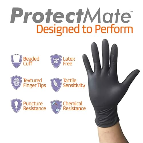Protectmate Black Nitrile Disposable Gloves | 5 mil thickness | Po...