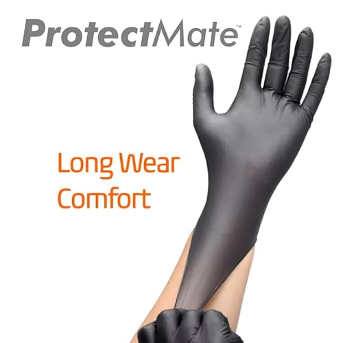 Protectmate Black Nitrile Disposable Gloves | 5 mil thickness | Po...