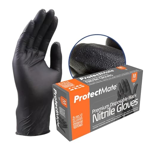 Protectmate Black Nitrile Disposable Gloves | 5 mil thickness | Po...