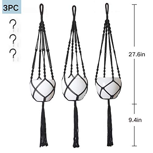 PROTITOUS Macrame Plant Hanger 3pcs Black Indoor Hanging Planter B...