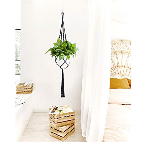 PROTITOUS Macrame Plant Hanger 3pcs Black Indoor Hanging Planter B...