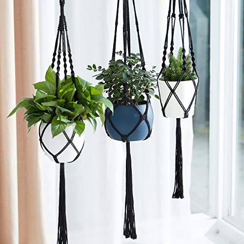 PROTITOUS Macrame Plant Hanger 3pcs Black Indoor Hanging Planter B...
