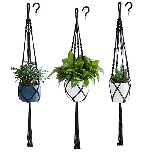 PROTITOUS Macrame Plant Hanger 3pcs Black Indoor Hanging Planter B...
