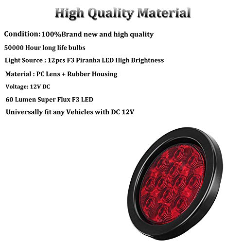 2pc 4 Round Red LED Trailer Tail Lights Turn Stop Brake Trailer L...