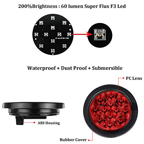 2pc 4 Round Red LED Trailer Tail Lights Turn Stop Brake Trailer L...