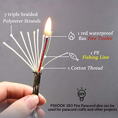 PSKOOK Survival Paracord Parachute Fire Cord Survival Ropes Red Ti...