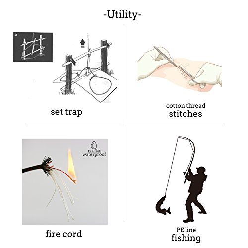PSKOOK Survival Paracord Parachute Fire Cord Survival Ropes Red Ti...