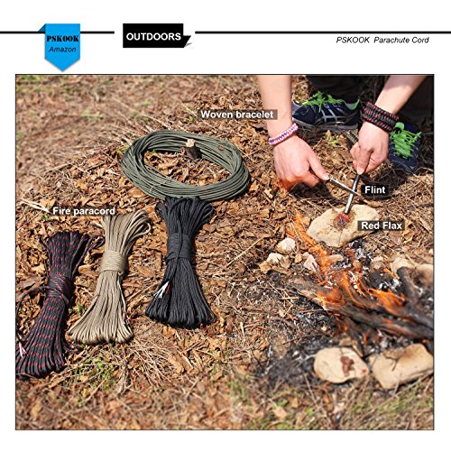 PSKOOK Survival Paracord Parachute Fire Cord Survival Ropes Red Ti...