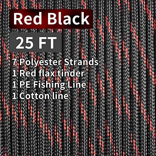PSKOOK Survival Paracord Parachute Fire Cord Survival Ropes Red Ti...