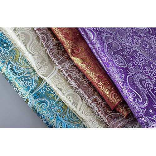 Pukido 50148cm Shining Jacquard Paisley Metallic Brocade Fabric fo...