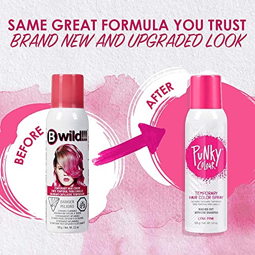 Punky Temporary Hair Color Spray, Lynx Pink, Fast-Drying, Non-Stic...