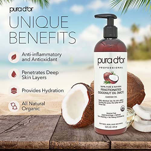 PURA DOR Organic Fractionated Coconut Oil 16oz USDA Certified 1...
