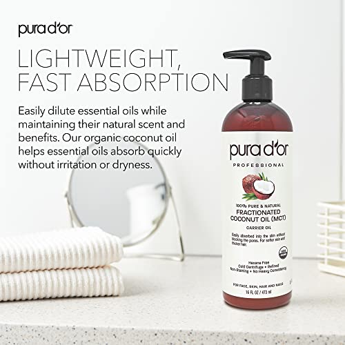 PURA DOR Organic Fractionated Coconut Oil 16oz USDA Certified 1...