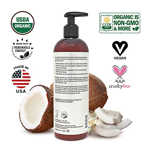 PURA DOR Organic Fractionated Coconut Oil 16oz USDA Certified 1...