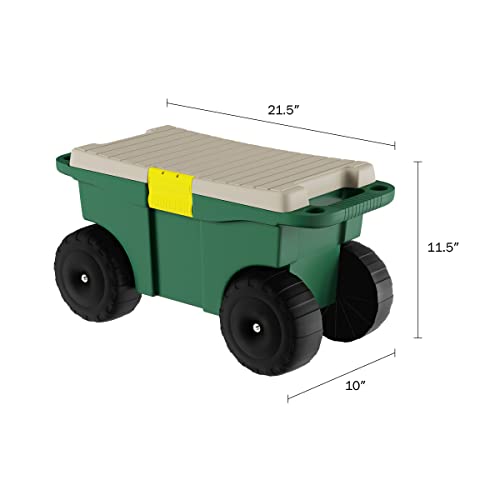 Garden Cart Utility Wagon – Rolling Storage Bin with Bench Seat an...