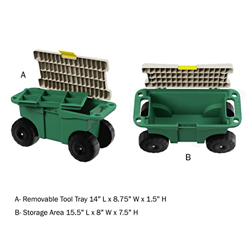 Garden Cart Utility Wagon – Rolling Storage Bin with Bench Seat an...