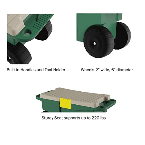 Garden Cart Utility Wagon – Rolling Storage Bin with Bench Seat an...