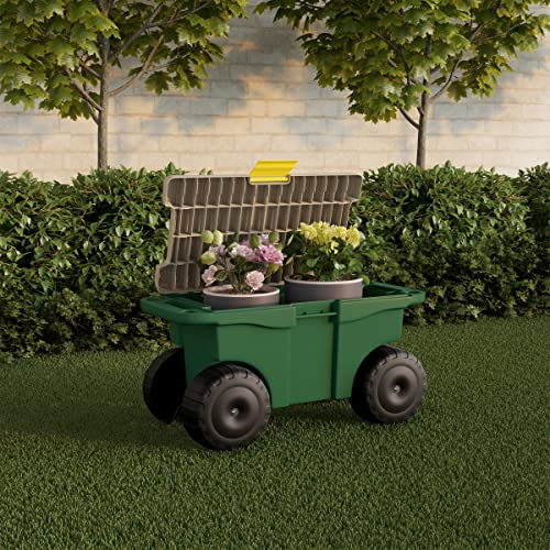 Garden Cart Utility Wagon – Rolling Storage Bin with Bench Seat an...