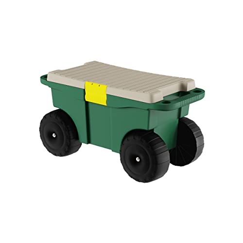 Garden Cart Utility Wagon – Rolling Storage Bin with Bench Seat an...