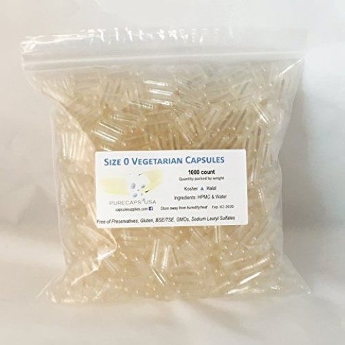 PurecapsUSA Empty Vegetarian Capsules – Size “0” – 1000 Fillable C...