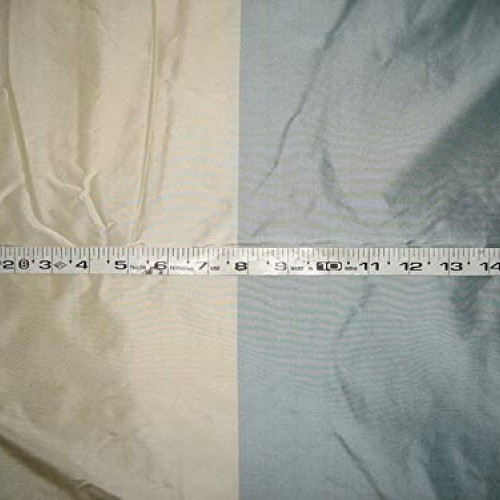 100% Pure Silk Taffeta Fabric Blueish Grey & Cream Stripes Color T...