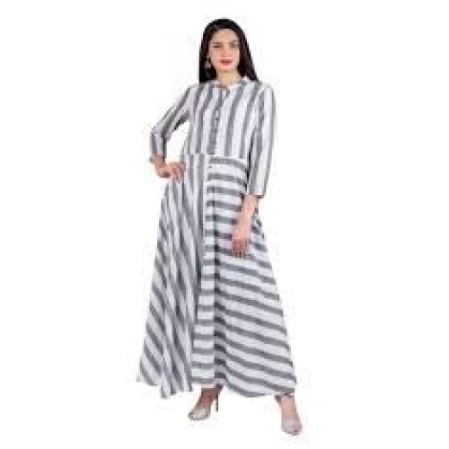 100% Pure Silk Taffeta Fabric Blueish Grey & Cream Stripes Color T...