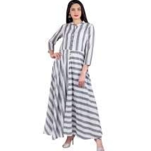100% Pure Silk Taffeta Fabric Blueish Grey & Cream Stripes Color T...
