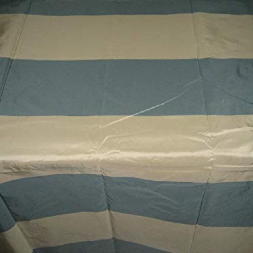 100% Pure Silk Taffeta Fabric Blueish Grey & Cream Stripes Color T...