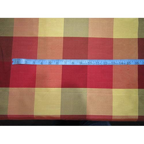 Puresilks 100% Pure Silk Dupioni Fabric Plaids 54 Multi Color Sha...