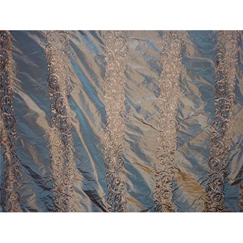 Puresilks Silk Taffeta Iridescent Beige X ICY Blue Shot with Golde...