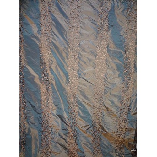 Puresilks Silk Taffeta Iridescent Beige X ICY Blue Shot with Golde...